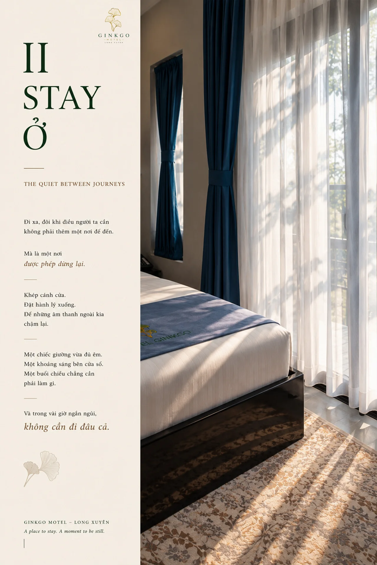 Stay — Close the door. Put your luggage down. Let the sounds outside slow down. A bed that's just comfortable enough, a bit of light by the window. And for a few short hours, there's no need to go anywhere.