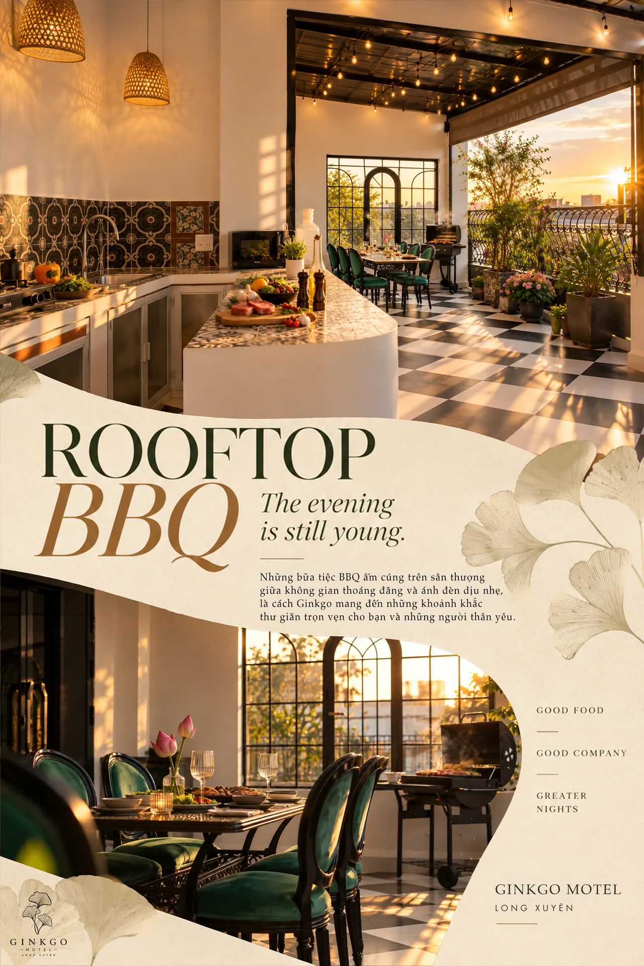 Rooftop BBQ — The evening is still young. Cozy BBQ parties on the rooftop, amidst the open space and soft lighting.