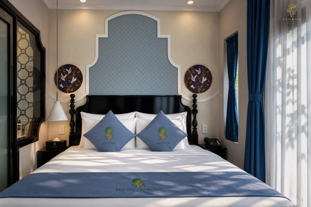 Master Room với đầu giường vòm trắng
