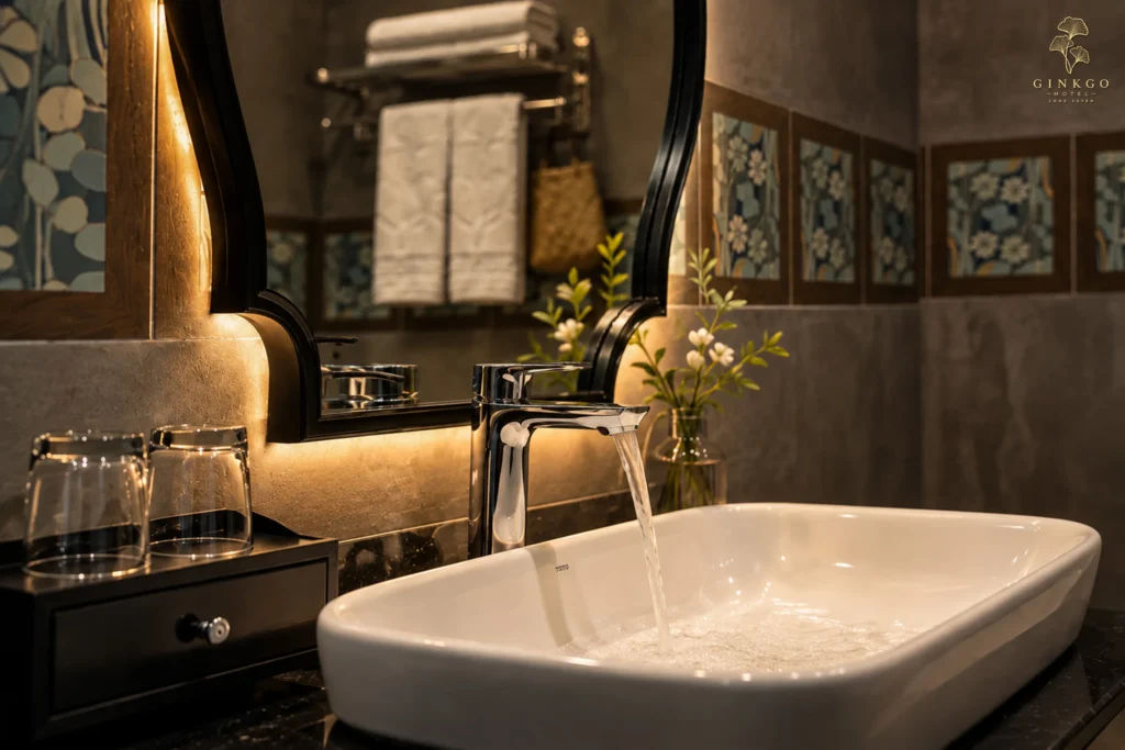 Lavabo và khăn tắm trong phòng Single